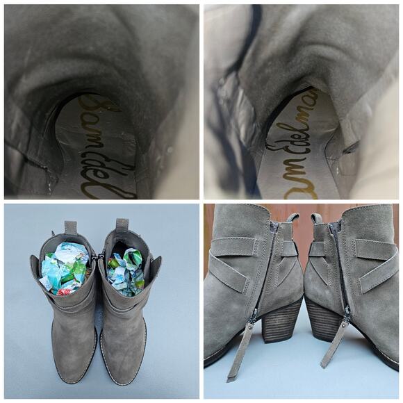 Buckle Detail Heeled Ankle Boot Sam Edelman Morris Size 8.5 Taupe Suede Leather - Picture 10 of 14